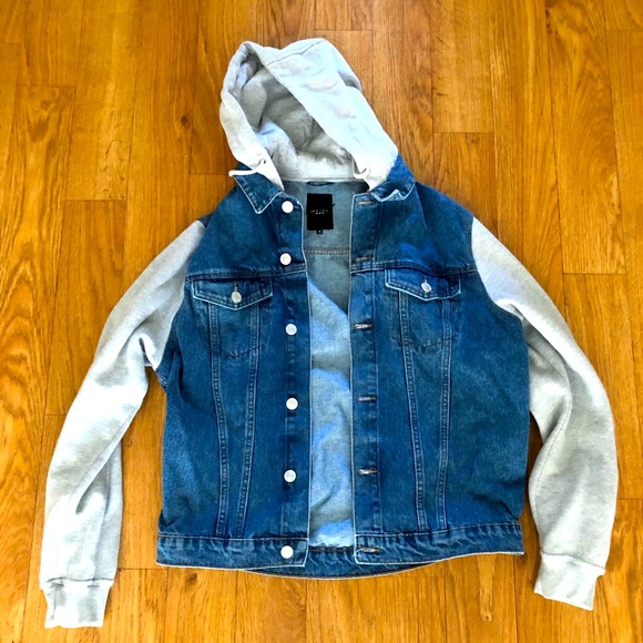 mens jean jacket with hoodie